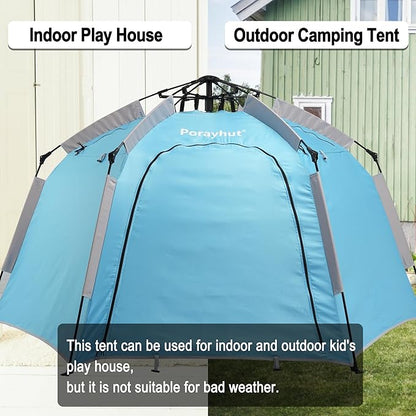 Portable Hexagon Kids Play Tent with LED Strip Lights Indoor Children Play House Easy Set-up Space Tent Dream Tent for Night.4-5 Person Birthday Gifts