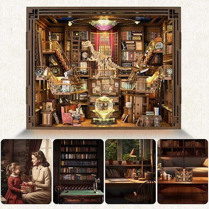 Book Nook Kit, DIY Miniature Dollhouse Booknook Kit with Led Light and Dust Cover (Beyond Library Max)