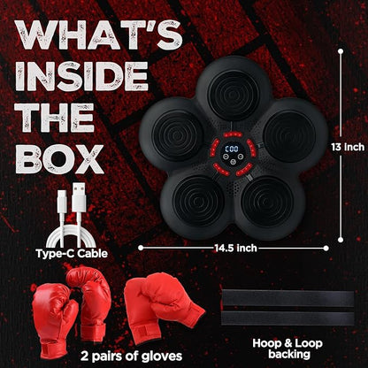 Music Boxing Machine - Bluetooth Wall Punching Pad with LED, Fun Training Equipment for Kids & Adults, Home Boxing Wall Punching Pad with Gloves, for All Ages - Ideal Present by RedRoko