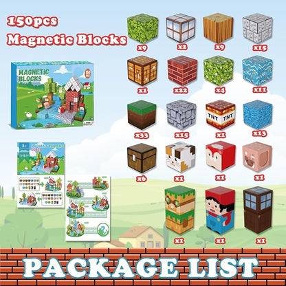 Magnetic Building Blocks for Kids - 150pcs Magnetic Cubes Tiles, STEM Montessori Educational Construction Toys for Toddlers Boys & Girls Ages 3-4, 5-10 Year Olds Christmas Birthday Gifts Stacking Toy
