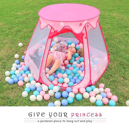 Princess Tent Girls Kids Playhouse Pop Up Play Tent with Star Light Tent for Kids Ball Pit Toys for 1,2,3 Years Girl Birthday Gift for Indoor Outdoor Toddler Girl Gift, Easy to Pop Up and Assemble