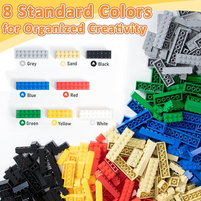 560 Pieces Classic Building Blocks Bulk with 2 Baseplates, Building Bricks in 7 Size and 8 Color, Compatible with All Major Bricks, for Kids & MOC Lovers