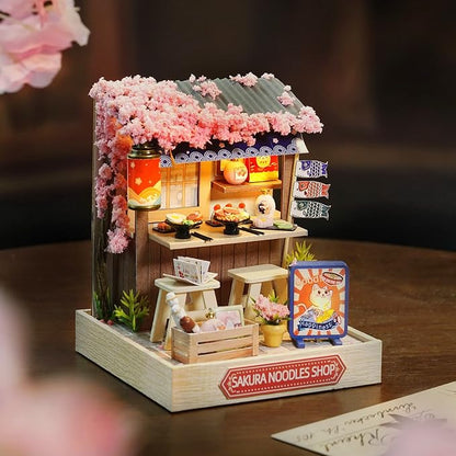 CUTEROOM DIY Doll House Miniature Furniture Wooden House Kit with Dust Cover & LED Light and Accessories - New Three Styles QT Series Dollhouse (QT041)