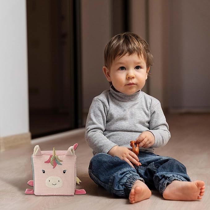 MON AMI Unicorn Activity Cube for Toddlers – 5.5x5.5x5.5”, Montessori Toys for Babies & Toddlers, Sensory Interactive Learning Toys