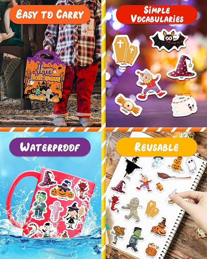 Benresive Reusable Sticker Book for Toddlers 2-4 Years, Fun Travel Stickers for Kids, Waterproof Sticker Books for Toddlers 1-3, Crafts Activities for Todddlers 1-3 2-4 3-5 - Halloween
