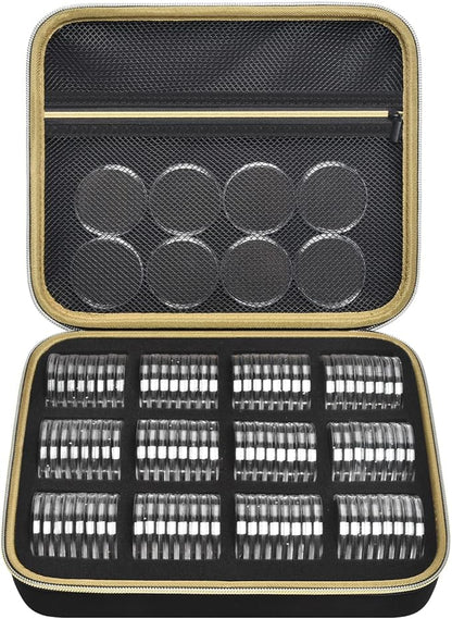 PAIYULE 96 Pieces 46mm Coin Capsules, with Foam Gasket and Plastic Storage Organizer Box, 6 Sizes (20/25/27/30/38/46mm) Coins Collector Case Holder for Coin Collection Supplies (Gold)