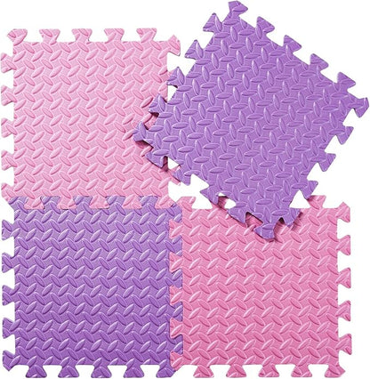 Foam Floor Mats for Kids, 12 x 12 Inch 16 Tiles 0.4" Thickness Foam Play Mat, Non-Toxic Square Interlocking Floor Mats Rubber Baby Play Mat for Toddlers(Pink/Purple)