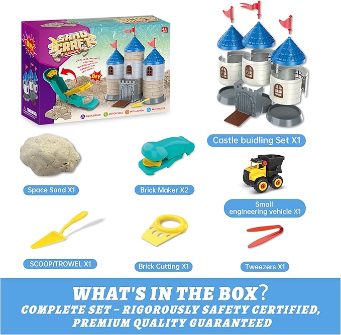 SIGHTEEDA Sand Play Kit for Kids 3-8 | 1.7 lbs Moldable Sensory Sand with Tools & Molds, Mess-Free Indoor Sandbox Toys, STEM Learning Activities Easy Clean Up