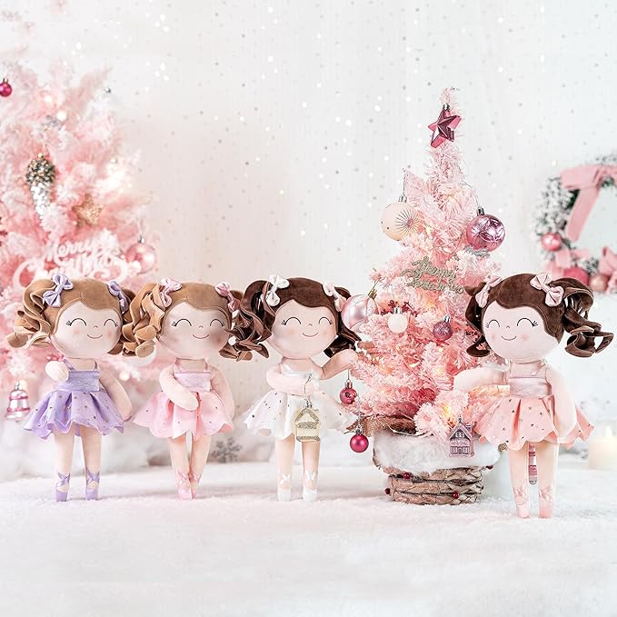 Gloveleya Baby Dolls Soft Snuggly Curly Hair Ballerina Doll First Baby Girl Gifts Plush Ballet Doll with Lace Mesh Dress Pink 14inches Ballerina Series