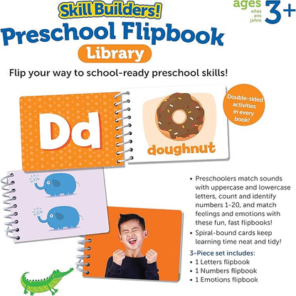 Learning Resources Skill Builders! Preschool Flipbook,3 Pieces, Ages 3+, Library Preschool, Learning Activities, Letters, Numbers, Counting, Toddler Activity Book