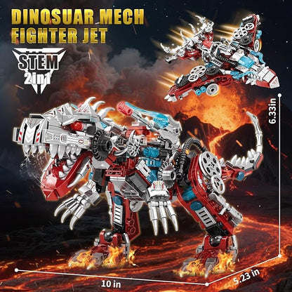 STEM 2 in1 Dinosaurs Building Set, Compatible with Lego Dinosaur Set, Transforming Fighter Jet Building Kit for Adults, Educational Gift Toy for Kids Boys 6-10 (422 PCS)