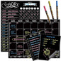 Magnetic Chalkboard Monthly Calendar - Reward Chore Chart Blackboard Combo Set with Neon Bright Liquid Chalk Markers - Bonus Grocery List and Notepad Blackboard for Refrigerator Included