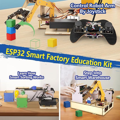 IoT STEM Kit for Kids，Smart Factory Starter Kit for Arduino ESP32，3D Wooden Puzzles DIY Model Science Educational Set Building Toys for Adults Teens 10+