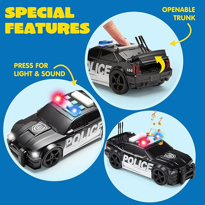 JOYIN 4 Packs Emergency Vehicle Toy Playsets, Friction Powered Vehicles with Light and Sound, Including Fire Truck, Ambulance, Play Police Car and Helicopter, Christmas Toddler Kids Boys Gifts
