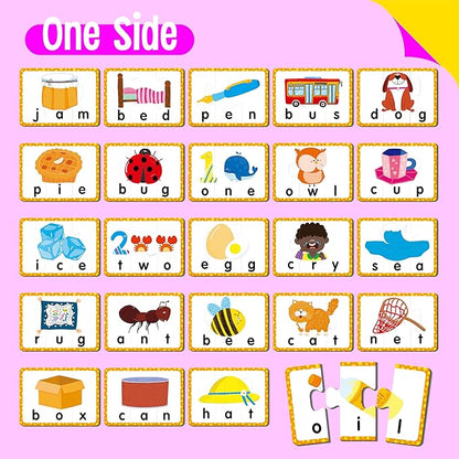 24 Set 3-Letter Word Puzzle Cards, 72 PCS Self Correcting Word Spelling Puzzles, Double Sided Puzzle Cards for Kindergarten Preschool Learning