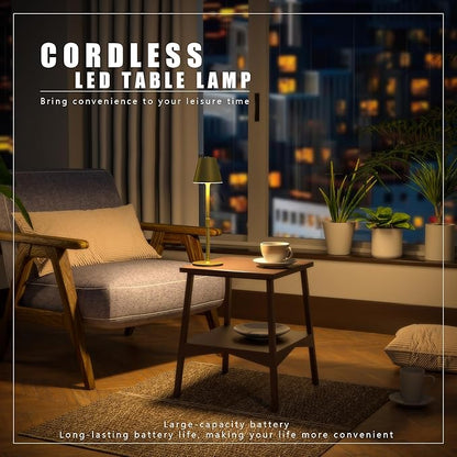 2Pack LED CordlessTable Lamp,4000mAh Rechargeable Battery Desk lamp,3 Level Brightness Night Light, Simple Design, for Couple Dinner/Coffee Table/Restaurant/Bedroom(Champagne Gold 2Pack)