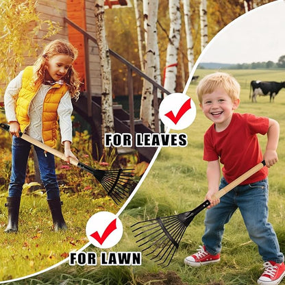 Kids Rake and Shovel Set, 2Pcs Garden Tools Metal Head with Wooden Handle, Great Gardening Gifts for Boys Girls Age 3 and Up