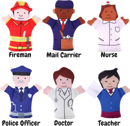 Happy Helpers Finger Puppets 12-Piece Set - Teach and Learn with a Variety of Neighborhood People Characters - Free Bonus E-Book - for Families, Children, Kindergarten, Play and ESL
