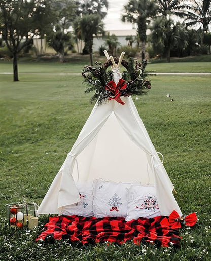 Sumbababy Teepee Tent for Kids Tent Indoor with Mat - Cotton Canvas White Toddler Tee Pee Tents Play House- Collapsible Tents for Slumber Party - Washable Tipi Boho Bedroom Gift Toys for Girls & Boys