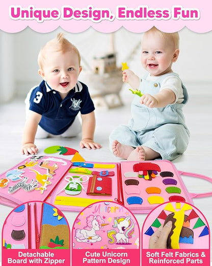 Exorany Busy Board Montessori Toys for Toddler Girl Birthday Gifts, Busy Book Sensory Learning Toys for Toddlers, Toddler Girl Airplane Car Travel Toy Educational Activities