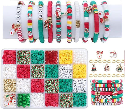 Ytuaebni Christmas Clay Beads Bracelet Making kit，2550 Christmas Charms Friendship Bracelet Necklace Earring for Necklace Jewelry Making Kit DIY Crafts Gift Supplies