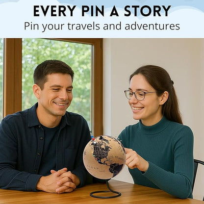 Mini Cork Globe 7.5" Tall | World Travel Map with Metallic & Colored Push Pins | 3D World Map Pin Board for Home or Office | Unique Gift for Travelers, Couples & Families Push Pins Map