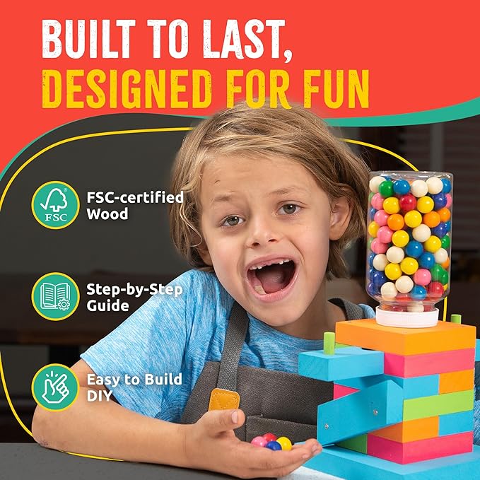 SparkJump DIY Wood Building Kits, STEM Woodworking Kit for Kids, Creative Fun Craft Projects, Great Gift for Boys & Girls (Candy Dispenser, 1-Pack)