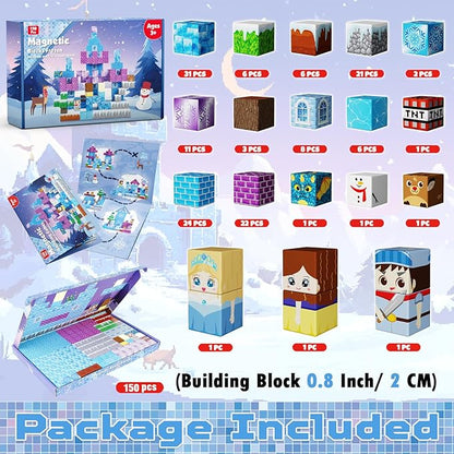 Magnetic Blocks - 150PCS Magnetic Blocks Build Ice Castle - Magnetics Toys for Montessori Toddler Christmas Birthday Gifts - STEM Sensory Toys for 3 4 5 6 7 8 9 10 Year Old Girls