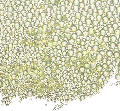 Iridescent Glass Tiny Bubble Beads, 0.4-3mm 10g No Hole Micro Mini Round Light Yellow Water Droplets Beads - Applications: for Resin Filler, Nail Art, Dollhouse Bath Tub