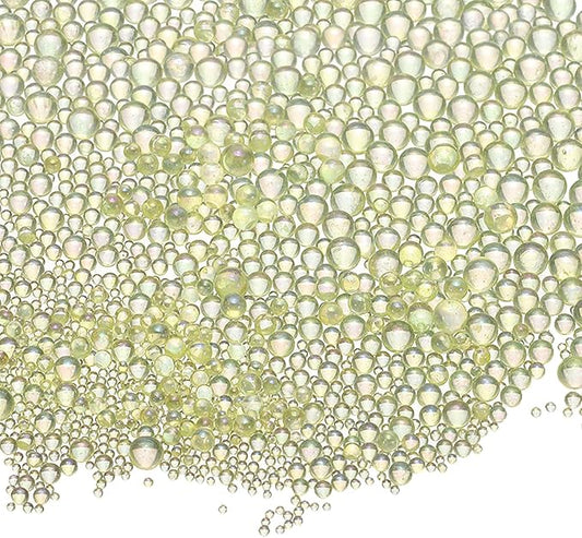 Iridescent Glass Tiny Bubble Beads, 0.4-3mm 10g No Hole Micro Mini Round Light Yellow Water Droplets Beads - Applications: for Resin Filler, Nail Art, Dollhouse Bath Tub