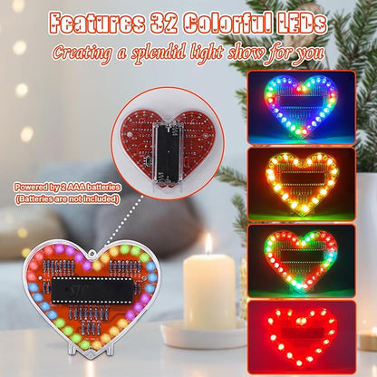 Soldering Practice Kit, ICSTATION Heart Shaped LED Light Soldering Project RGB LED DIY Electronic Kit for Beginners Diyers Student STEM Education and Father's Day Present