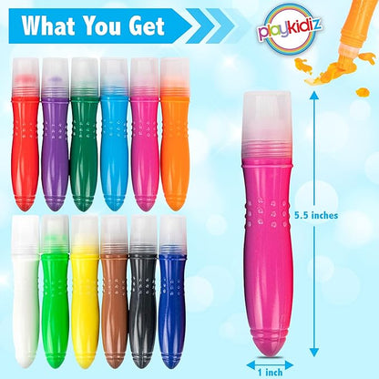 12 Squeezable Paint Brushes Classic Colors for Kids, Tempera Paint Brush, Assorted Fun Colors for Toddler, (24ml/0.8oz Each)