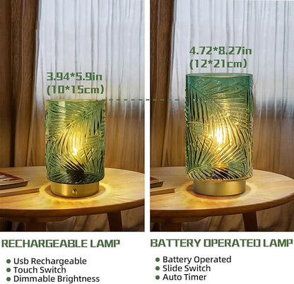 Rechargeable Battery Powered Lamp, Cordless Emergency Lamps for Power Outage, Decorative Small Accent Lamps for Entryway/Stairway/Bathroom/Corner, Dimmable Glass Battery Operated Table Lamp Indoor