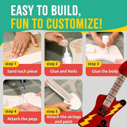 SparkJump DIY Wood Building Kits, STEM Woodworking Kit for Kids, Creative Fun Craft Projects, Great Gift for Boys & Girls (Wooden Guitar, 1-Pack)