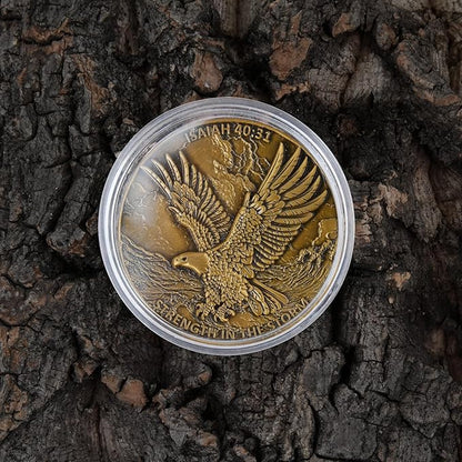 1.57 Inch Zinc Alloy Double-Sided 3D Eagle Challenge Coin - Inspirational Design with Isaiah 40:31 Engraving, Strength in The Storm Theme