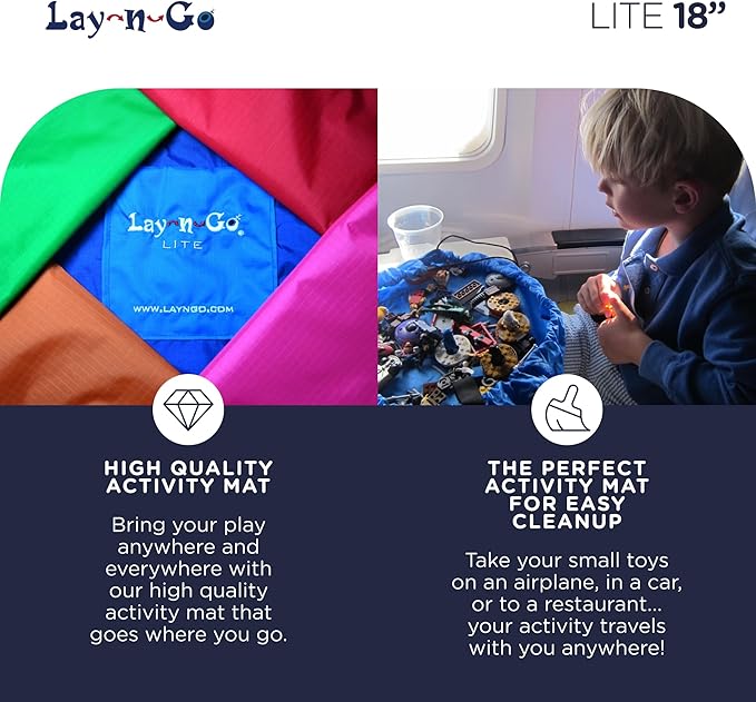Lay-n-Go 2-in-1 Small Portable Drawstring Toys Storage Organizer and Play Mat for Room and Travel, Made for Kids and Toddlers with a Durable Patented Design