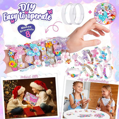 Friendship Bracelet Making Kit for Girls, 5-12 Year Old Girl Birthday Gifts, Arts and Crafts Kits for Kids, Girls Toys Age 5 6 7 8 9 10 Years Old, Kid Jewelry Making Kit with Charm (Butterfly&Flower)