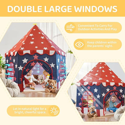 Large Girls Play Tent Princess, Boys Castle Kids Playhouse Indoor Outdoor Toddler Teepee | American Style Design, Age 3-8| Detailed Instructions| Colorful Package| Christmas Birthday Gift red