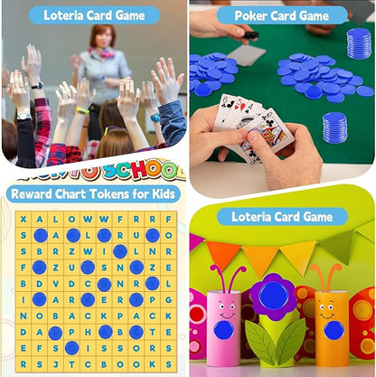 Coopay 500 Pieces Plastic Learning Counters Disks Bingo Chip Counting Discs Markers for Math Practice and Poker Chips Game Tokens Kids Reward, 1 Inch (Blue)