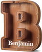 Summidate Customized Name Extra Large Wooden Piggy Bank for Kids Boys Girls Alphabets Letter A-Z Coins Bills Money Change Saving Box (Laser Engraved) Educational Toys 12"- Letter B