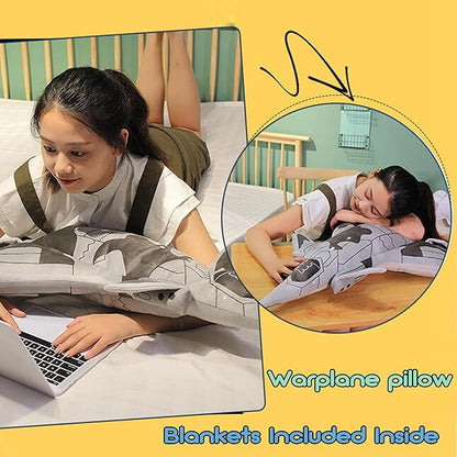 29 Inch Airplane Plush Toy with Blanket – Warplane Stuffed Animal, Space Shuttle Plush for Kids, Sofa or Travel Decor