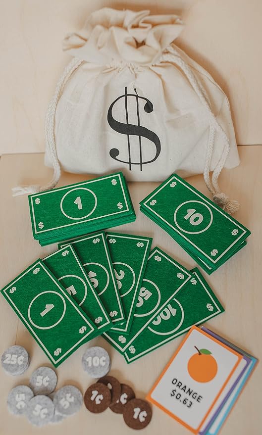 Good Ground Pretend Play Kids Felt Money Educational Montessori Toy Dollars Bills Coins Wallet Childrens Counting Set Toddlers STEM Gift