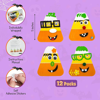 4E's Novelty Halloween Crafts for Kids (12 Pack) Goofy Candy Corn Magnet Foam Craft Kit - Bulk Fall Arts and Crafts for Toddlers, Halloween Classroom Activities for Party