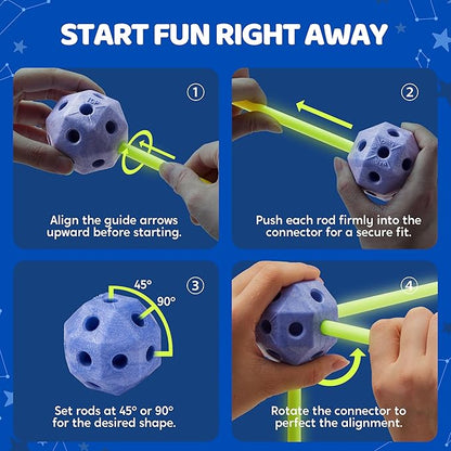 SYNCFUN Glow Fort Building Kit Indoor Outdoor for Kids, Glow in The Dark Creative Fort, DIY Castles Tunnels with Rods and Balls, STEM Construction Toys, Educational Gift for Boys and Girls Aged 3-12