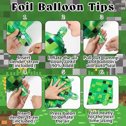 40in Pixel Giant Number 7 Balloon Birthday Decorations, Miner Theme Green Foil Balloons Blast Gaming Party Supplies