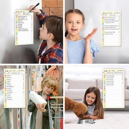 JJPRO Magnetic Daily Checklist for Kids with Smiley Faces Reward Jar- 10" x5.5“ Dry Erase List Board for Toddlers,Home Chore Chart for Fridge,Magnetic Reward Jar Positive Behavior Training -Yellow