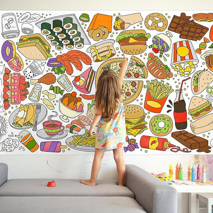 Gatherfun Giant Kids Coloring Poster | 31.5 x 72 Fun Food-Themed Activity for Classroom, Birthday & Events | Versatile as Wall Décor or Table Cover