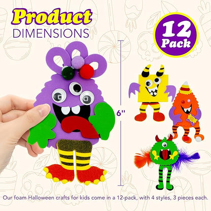 4E's Novelty Halloween Crafts for Kids (12 Pack) Silly Monsters Foam Magnet Fall Crafts Bulk, Halloween Party Activities for Kids Ages 3-5, 4-8
