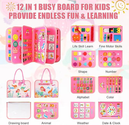Hooku Busy Board for 1 Year Old, Montessori Toys for 2 Year Old, Baby Sensory Toy for Toddlers 1-3, Fine Motor Toy, Toddler Travel Toys, Toddler Learning Activities,Birthday Gifts for Baby Boy Girl