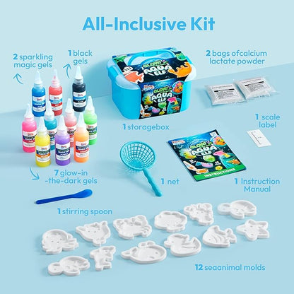 Klever Kits Glow-in-The-Dark Water Gel Kit, Crafts Magic Fairy Water Pets Toy Kit with 10 Gels(7 Glow-in-The-Dark Gels), 12 Molds, Preserving Bottle, DIY STEM Craft Kits, Arts and Crafts for Kids